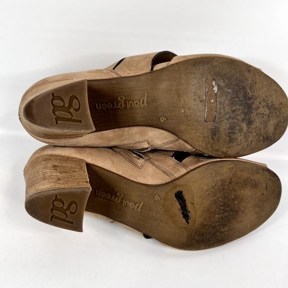 Paul Green Michelle Sandals US 8.5 UK 6 Tan Nubuck Strappy Leather Stacked Heels - Picture 10 of 12